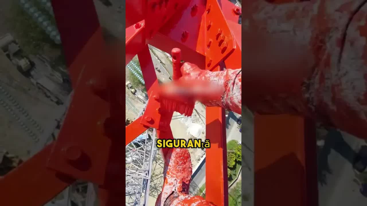 Bărbatul care vopsește un turn de electricitate