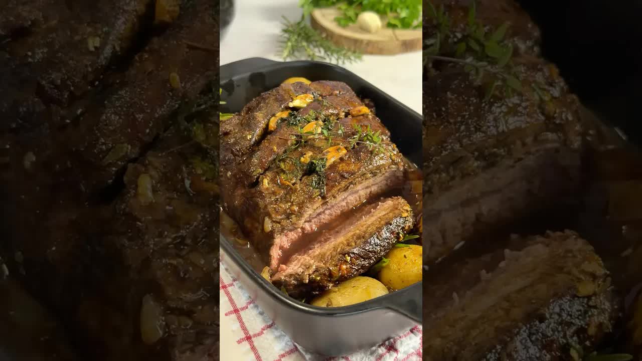 Carne de vaca na airfryer com alho e ervas