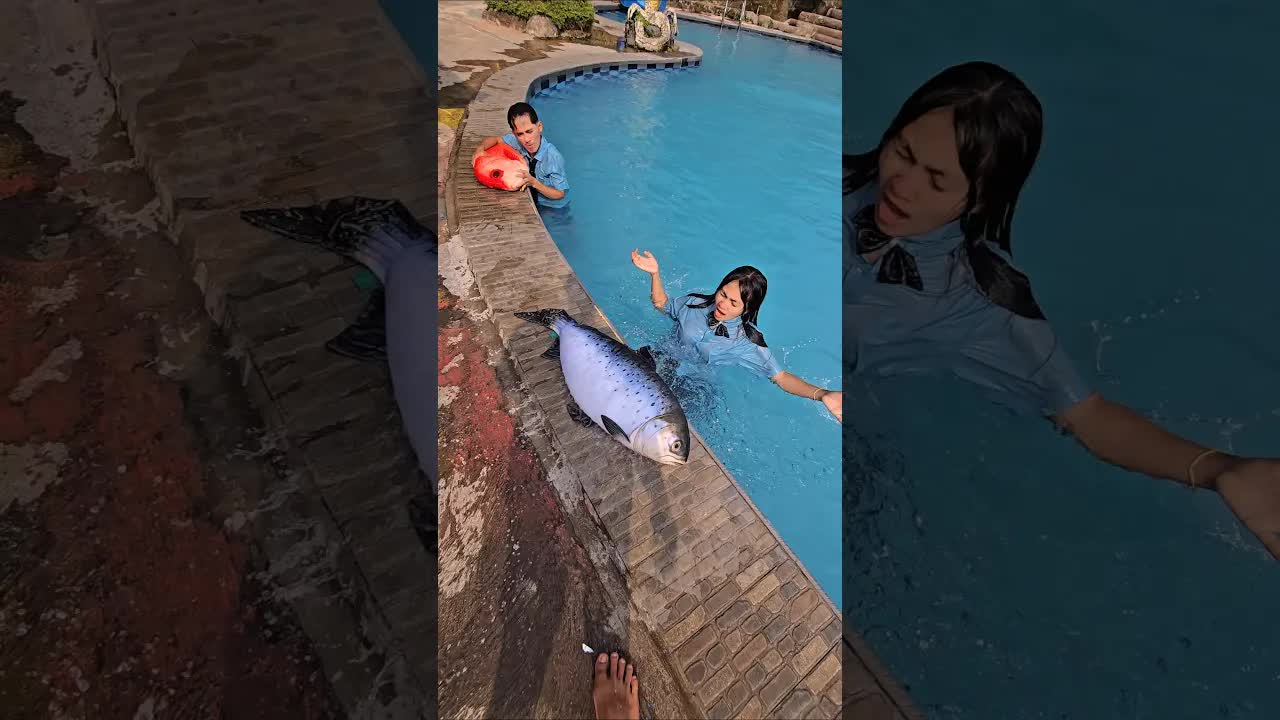 Kakak adek dapat ikan besar di sungai