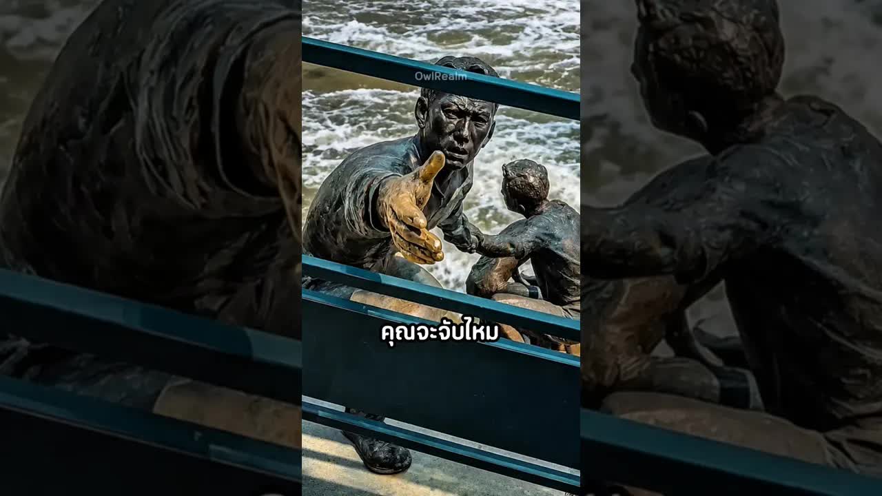 รูปปั้นมือที่ระลึกถึงน้ำใจช่วยคนและสุนัข