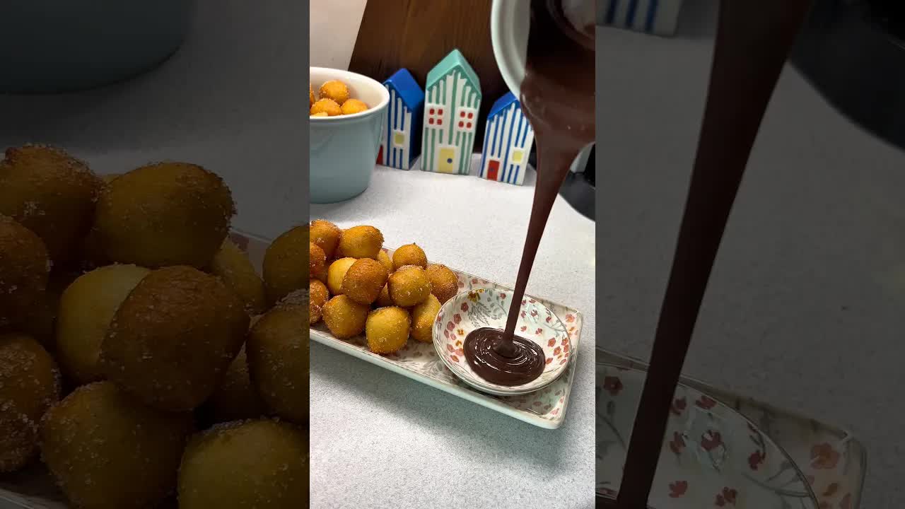 Mini fánkok készítése csokoládás mártogatóval