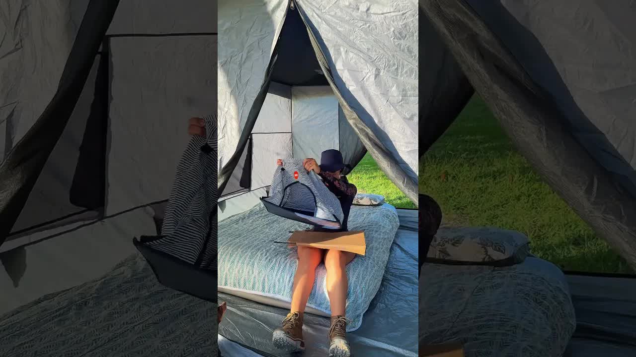 Montando um quarto confortável na barraca de camping