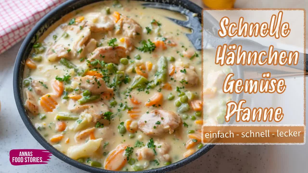 Schnelle Hähnchen-Gemüse-Pfanne mit Sahnesoße