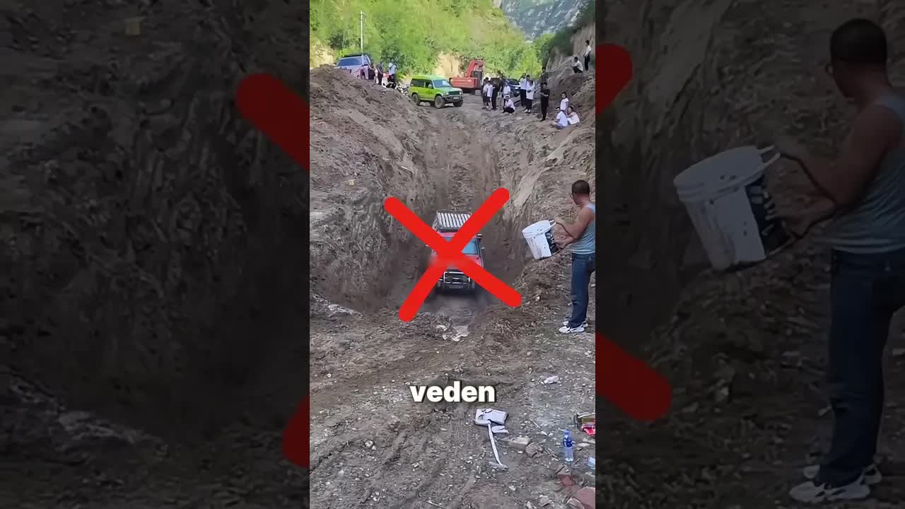 Mies yrittää pelastaa auton kuopasta
