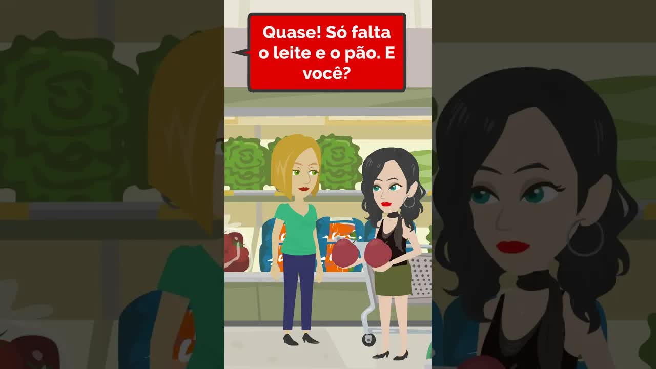 Compras no supermercado com conversa em português
