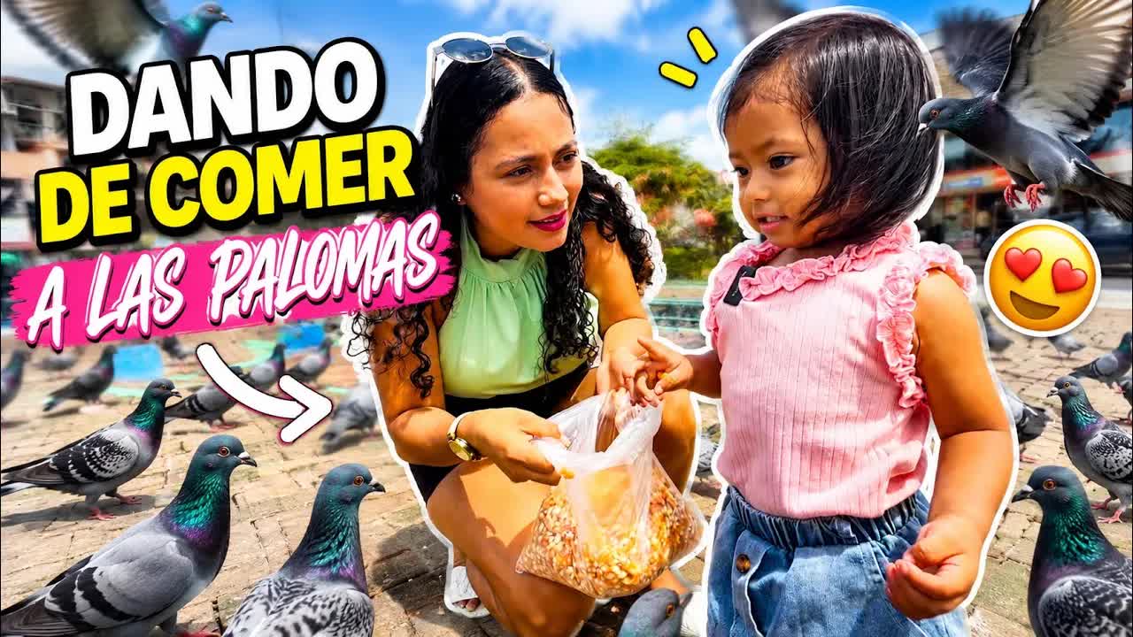 Alimentando palomas con la baby Zoe