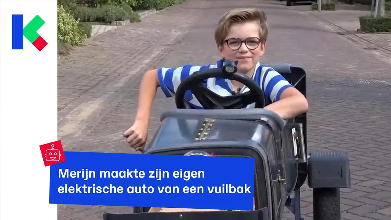 Jongen bouwt elektrische auto van vuilbak