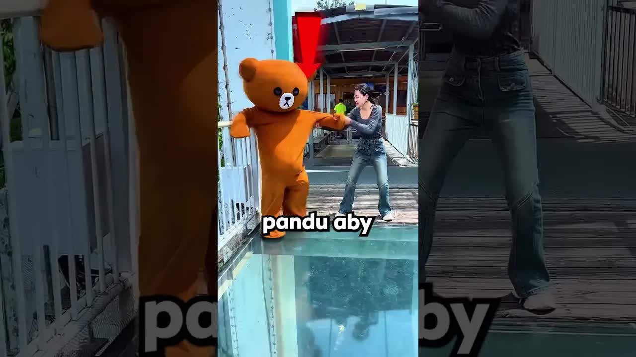 Pomocná panda na skleněném mostě