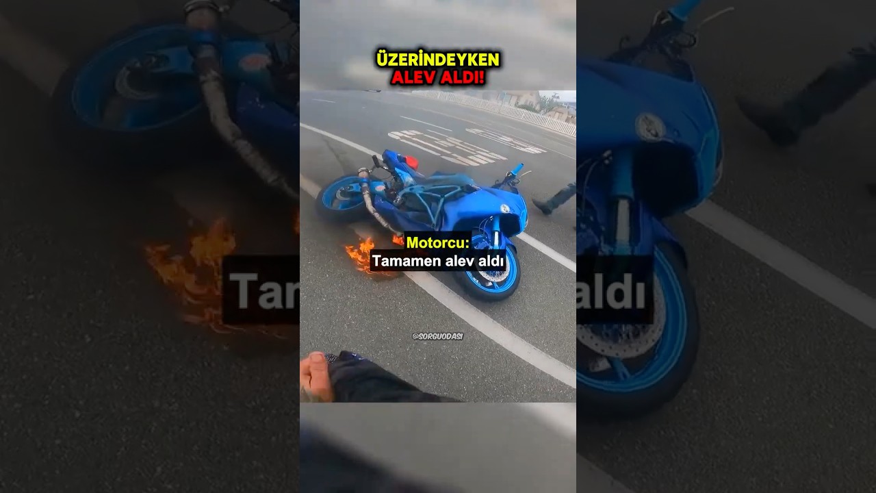 Motorcu Tek Teker Yaparken Alev Aldı