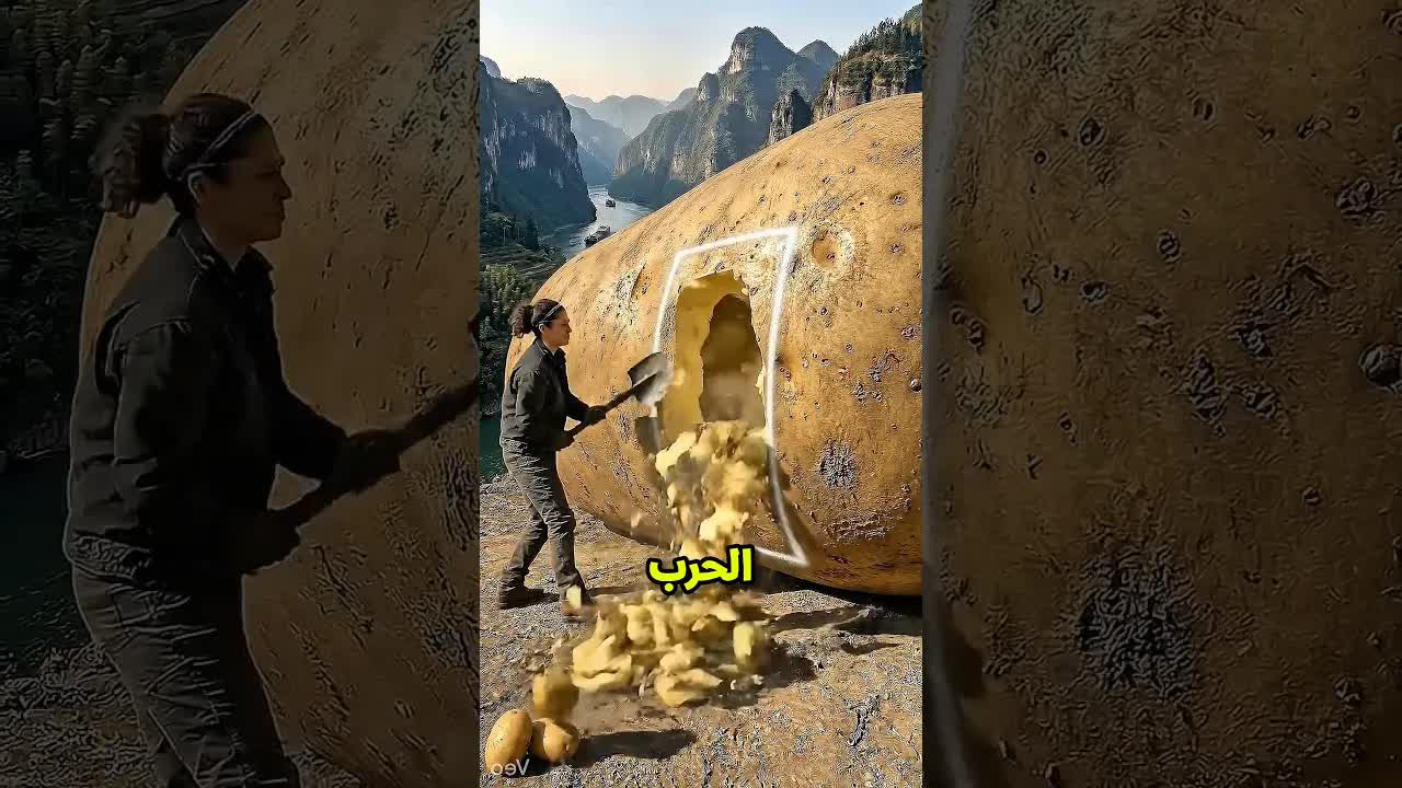 رجل يبني بيتًا سريًا داخل بطاطساية ضخمة