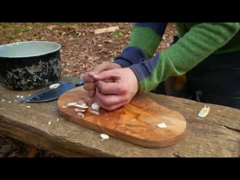 Födelsedagskalas i skogen med lasagne över öppen eld