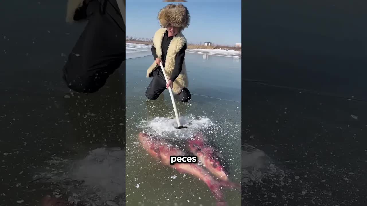 Mi papá salva peces congelados en un lago