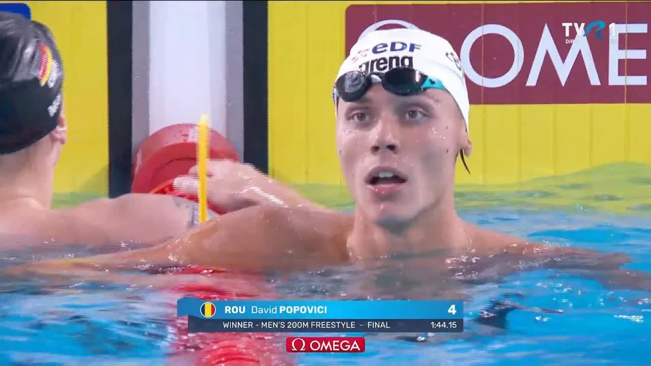 David Popovici câștigă recordul istoric la 200m liber