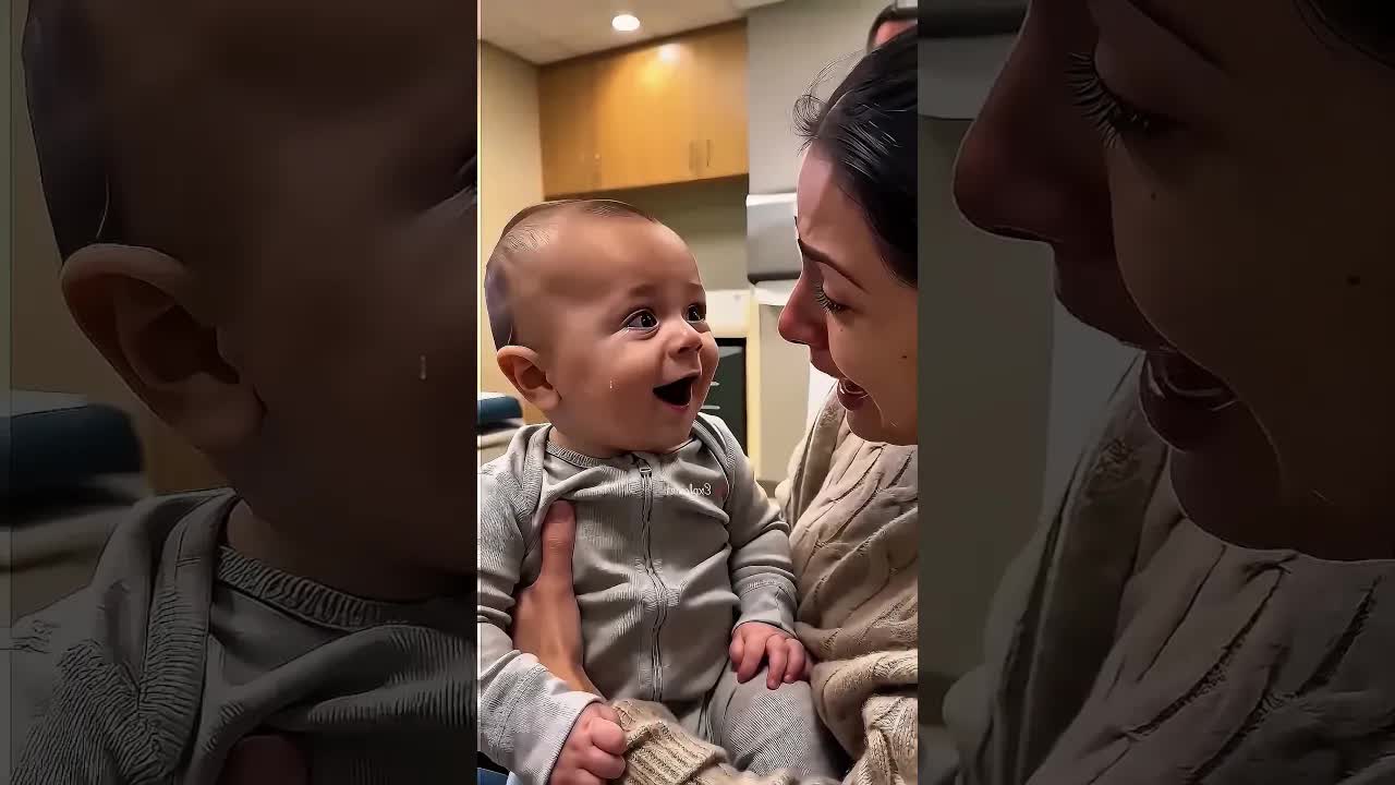 طفل يسمع لأول مرة ويبكي من الفرح