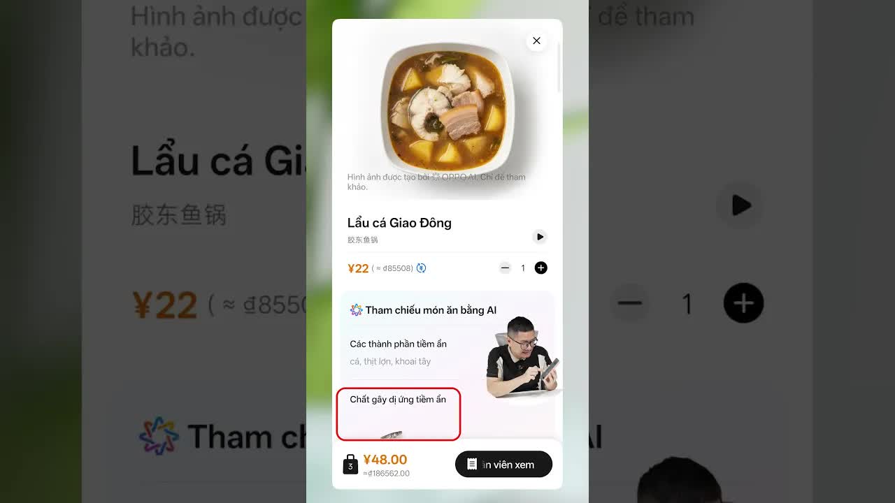 Tính năng AI dịch menu trên điện thoại OPPO