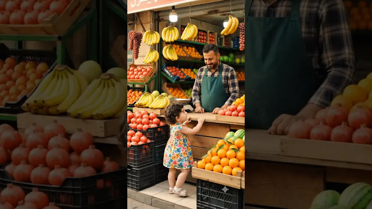 طفلة صغيرة تسوق في سوق الفواكه