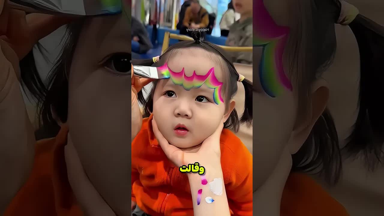 بنت صغيرة ترسم على وجهها وتهدأ كأنها أميرة