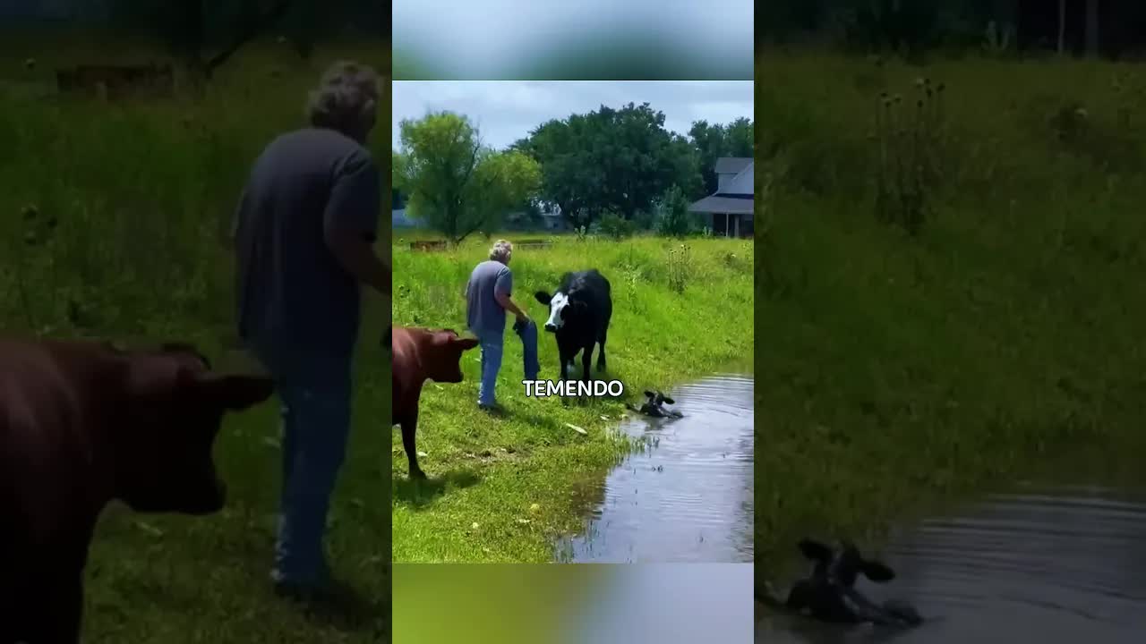 Vaca tem bezerro salvo de águas profundas