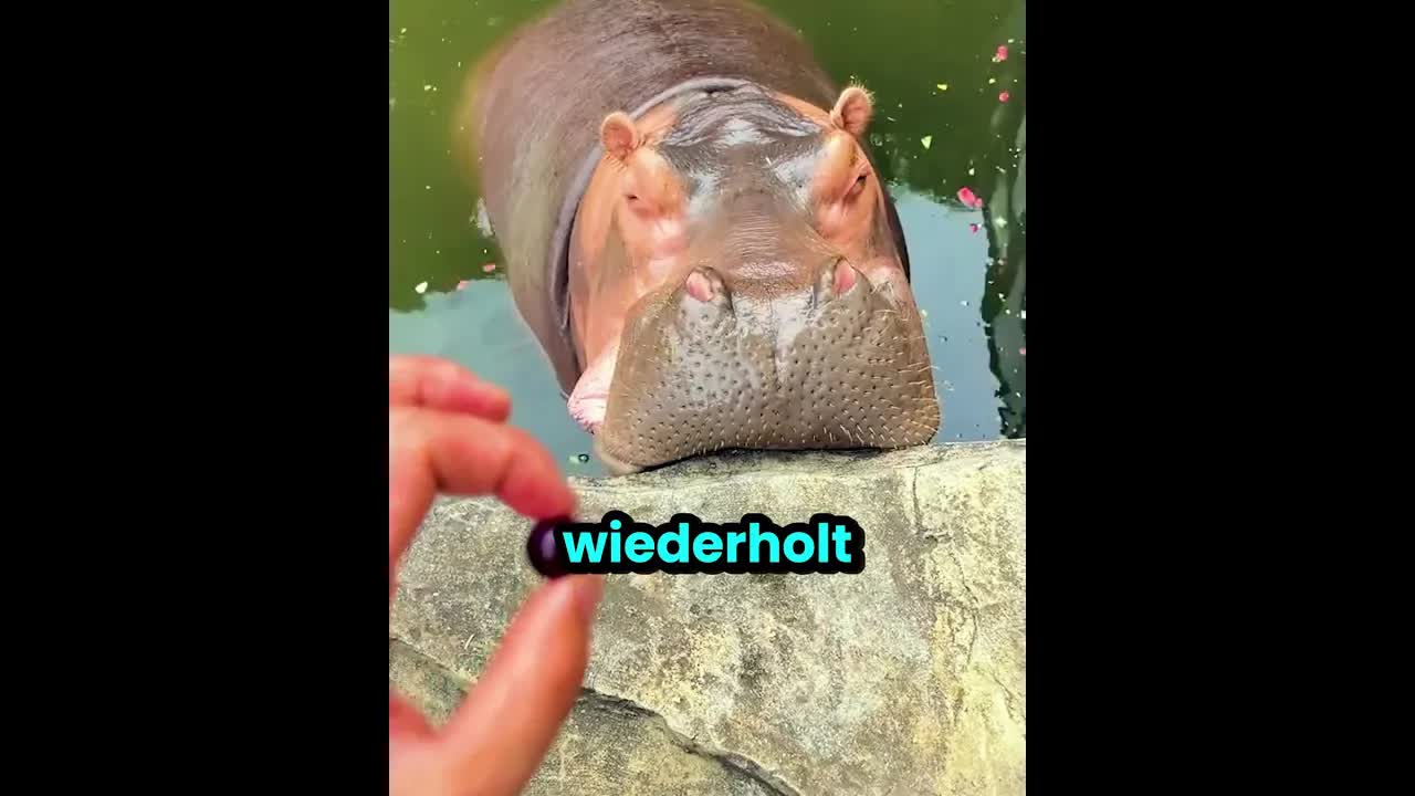 Ein Besitzer spielt seinem Nilpferd einen Streich