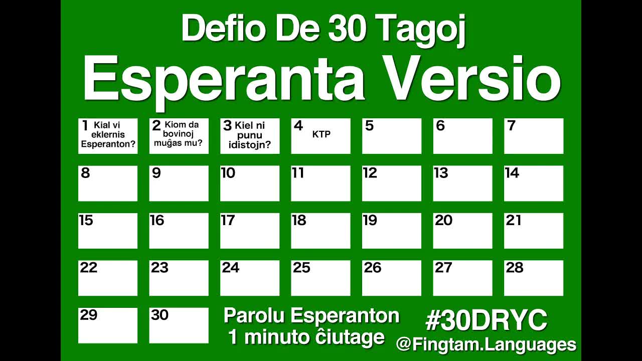La nova defio de 30 tagoj por lernantoj