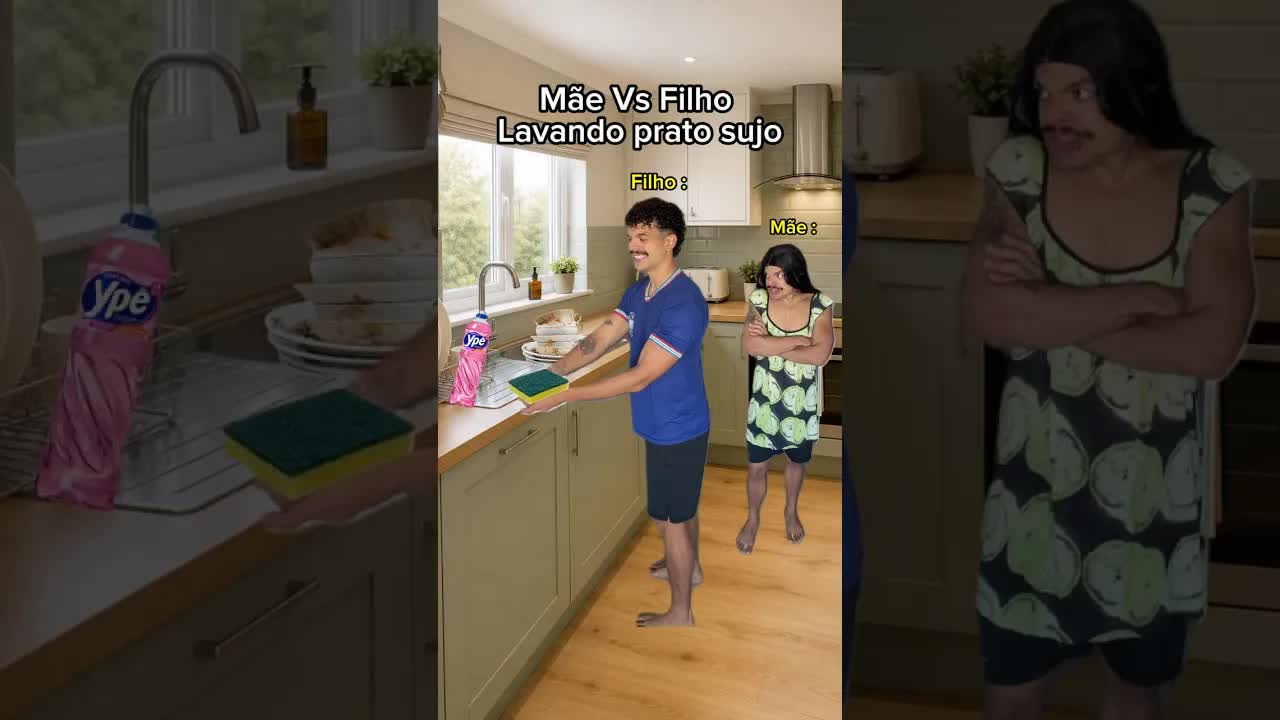 Mãe e filho discutem por causa de um prato