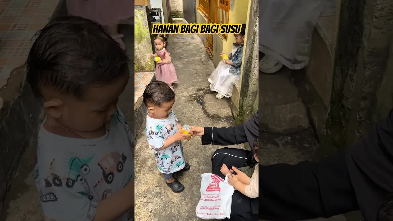 Hanan bagi-bagi susu creamy di rumah
