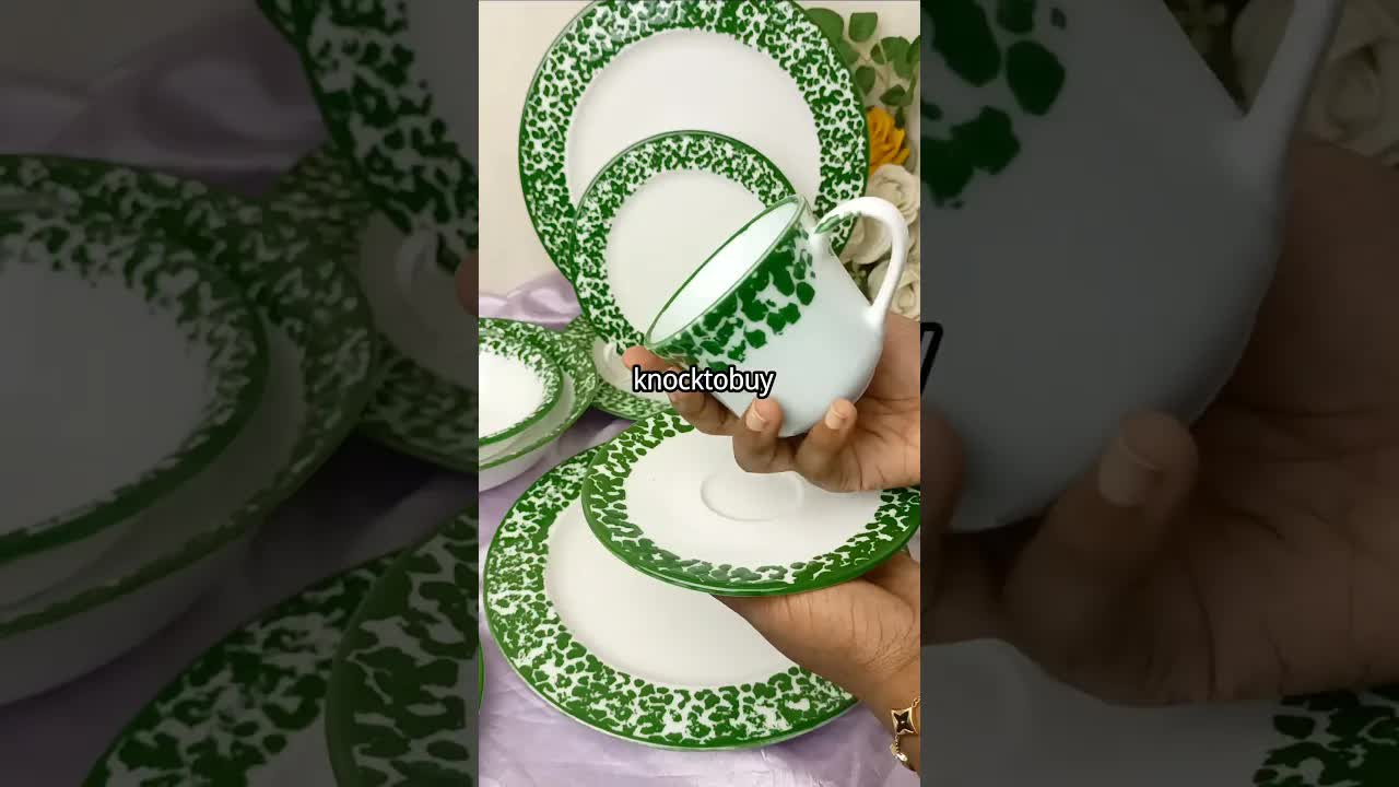 সবুজ ডিজাইনের প্রিমিয়াম পোরসিলিন ডিনার সেট
