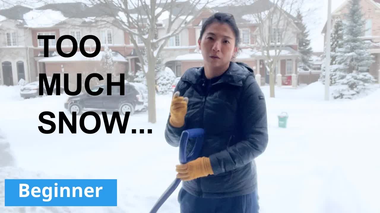 在加拿大暴雪中铲雪的一天