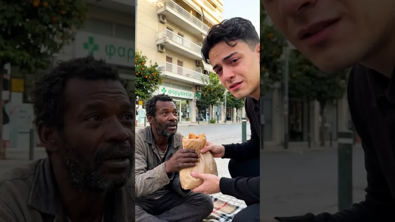 Δώρο τροφίμων σε άστεγο άνθρωπο