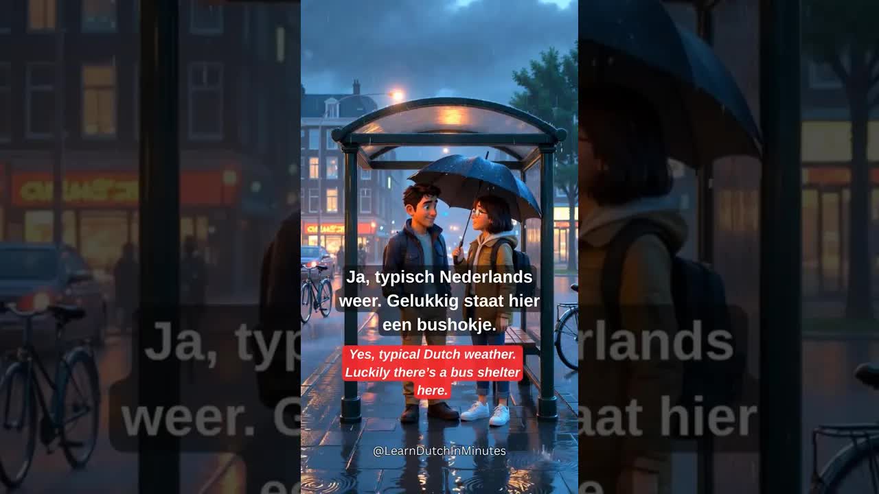 Gesprek onder het afdakje bij de regen