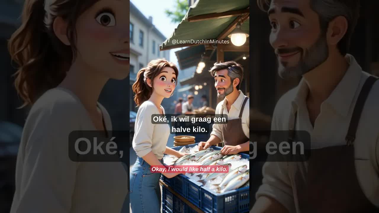 Vis kopen op de markt in het Nederlands