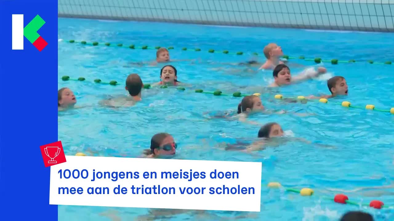 Triatlon voor scholen: kinderen lopen, fietsen en zwemmen