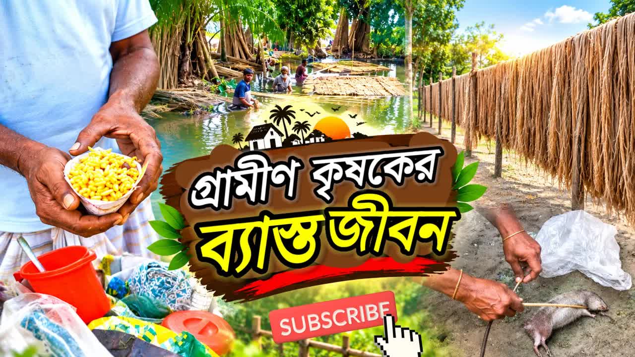 গ্রামের পুকুরে পাট ধোয়া ও ঝালমুড়ির স্বাদ