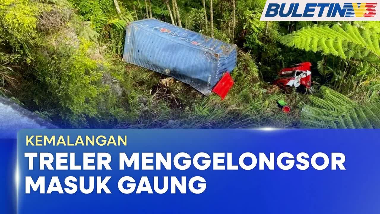 Treler menggelongsor ke gaung, pemandu terselamat tanpa cedera