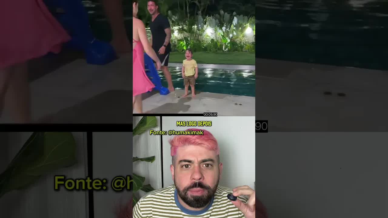 Menino cai de bicicleta na piscina