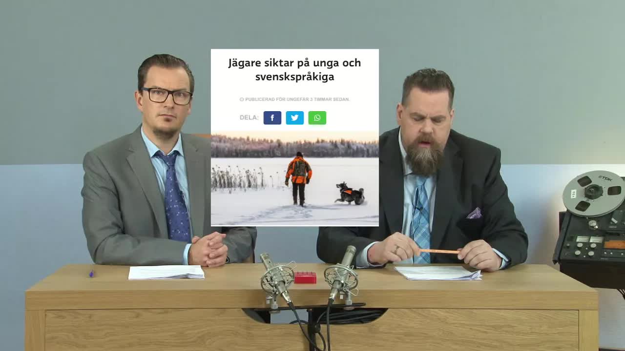Parodi på nyheter om jägare och finlandssvenskar