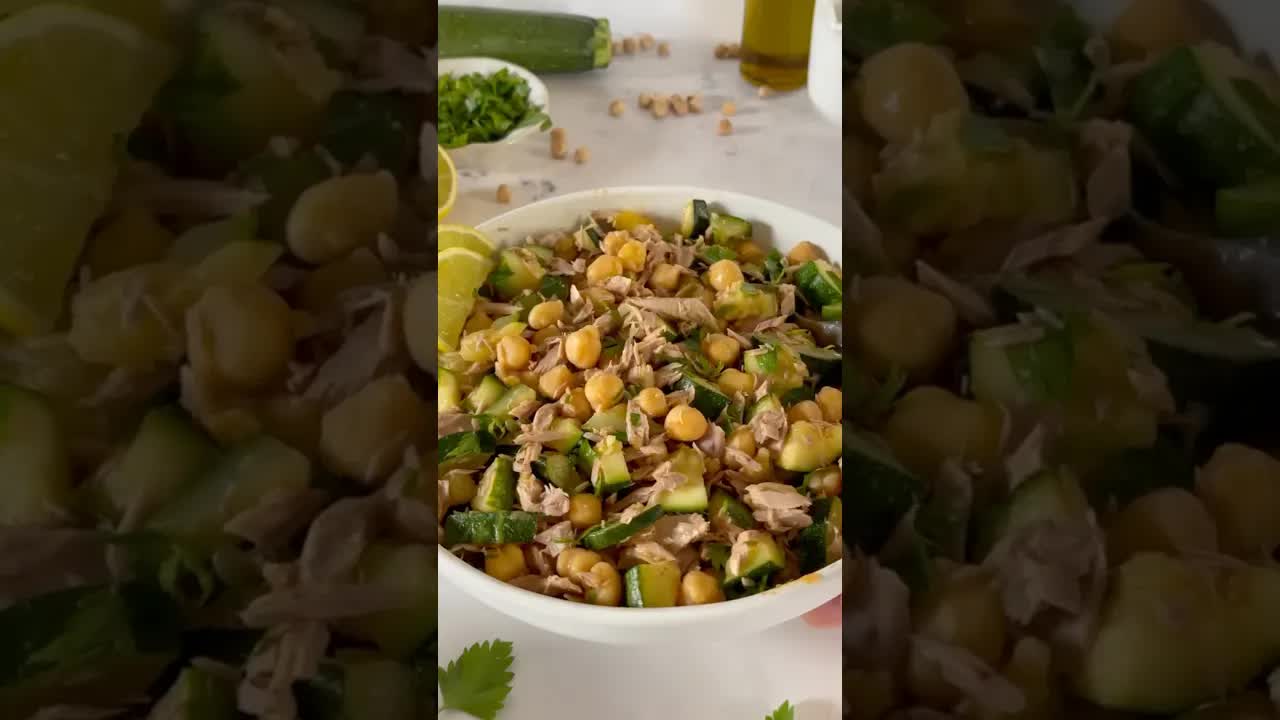 Saladinha de grão, atum e courgette
