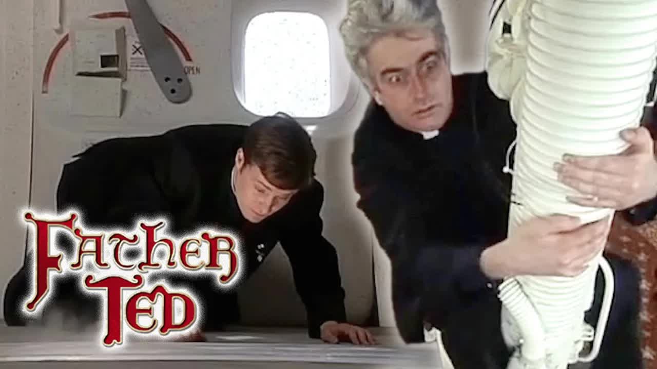 Father Ted fixes a plane in mid-air