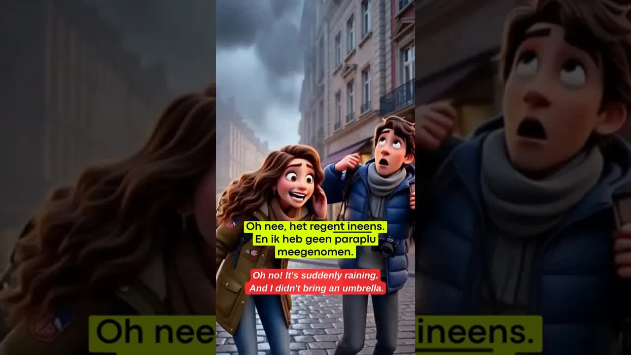 Twee vrienden zoeken beschutting in de regen