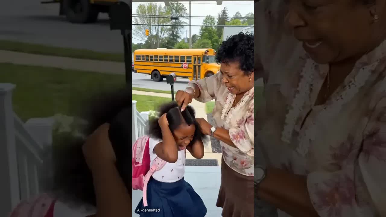 Rushing to the bus with perfect hair