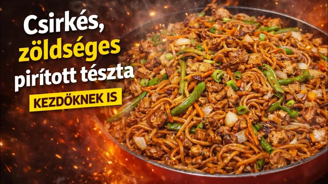 Pirított tészta csirkével és zöldségekkel