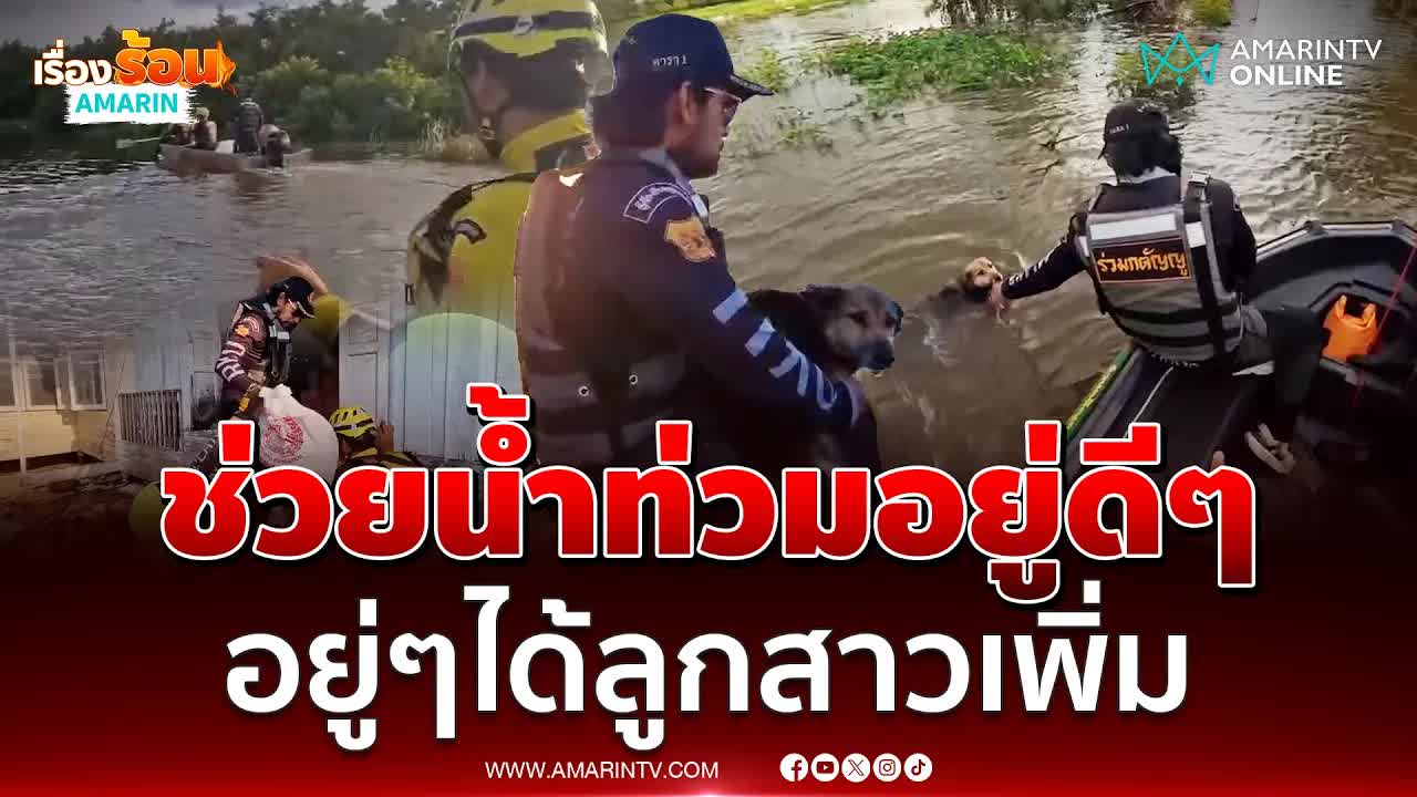 พี่บิณฑ์ช่วยน้ำท่วมเจอหมาดำว่ายน้ำมาหา
