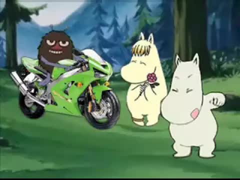 Mumin tävlar med trollen om motorcykel