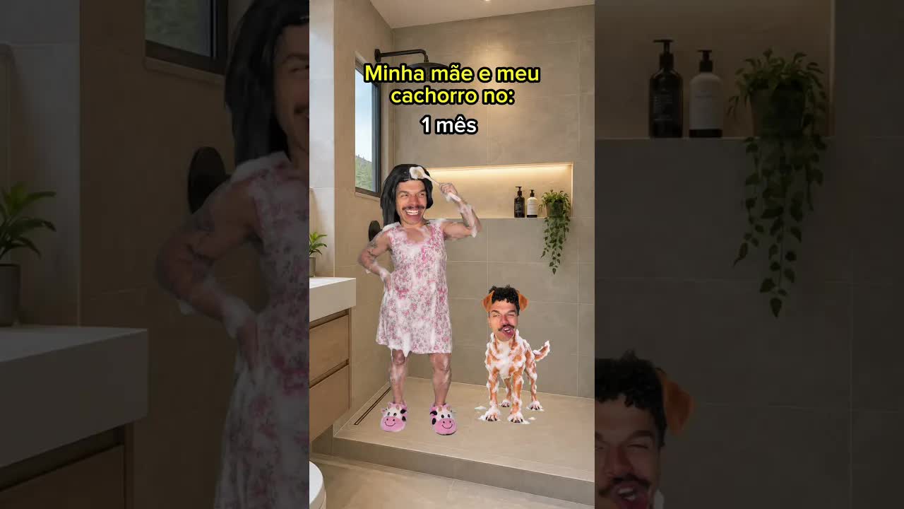 Minha mãe e o cachorro em casa