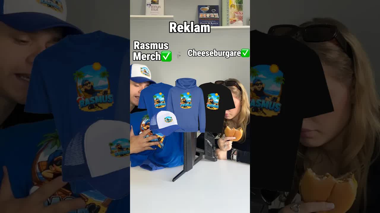 Rasmus testar sin nya sommarmerch och cheeseburger