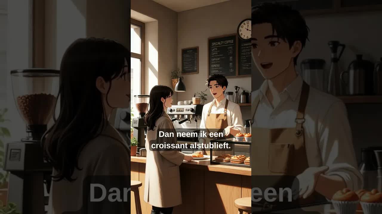 Een cappuccino en croissant bestellen in het café