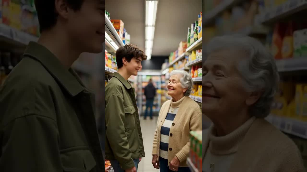 Oudere dame helpt in de supermarkt