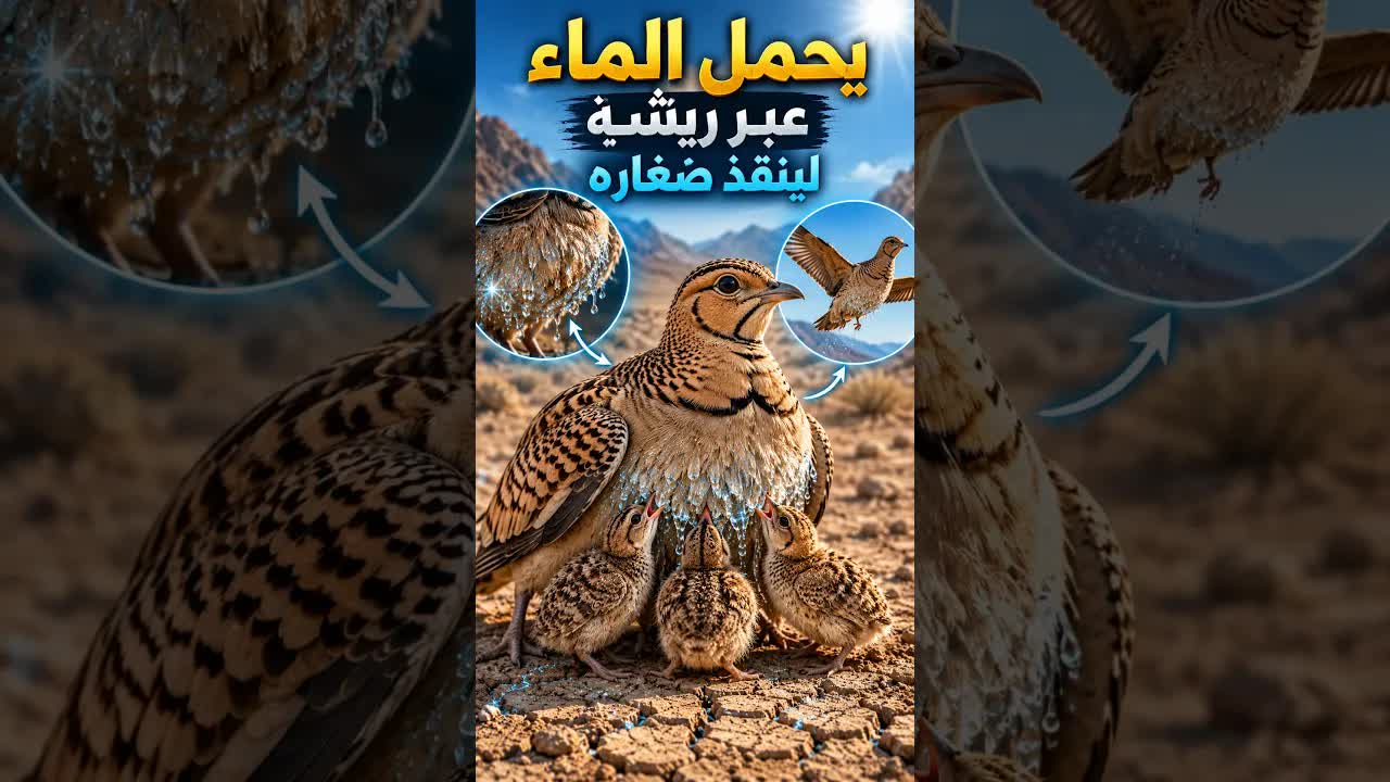 طائر يحمل الماء في ريشـه لينقذ صغاره
