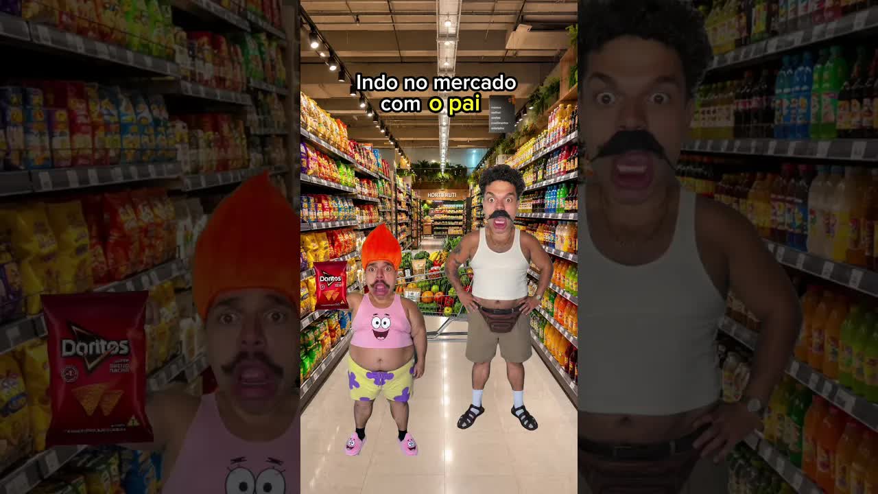 Indo ao mercado com a mãe e o pai