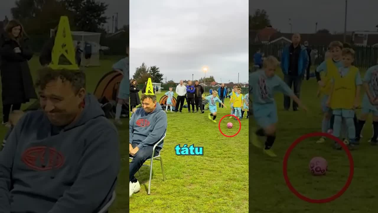 Trenér testuje přesnost hráčů s kuželem na hlavě